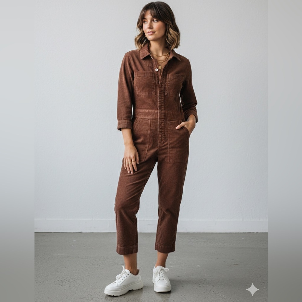 AMO Corduroy Skip Jumpsuit in Bloodstone Color